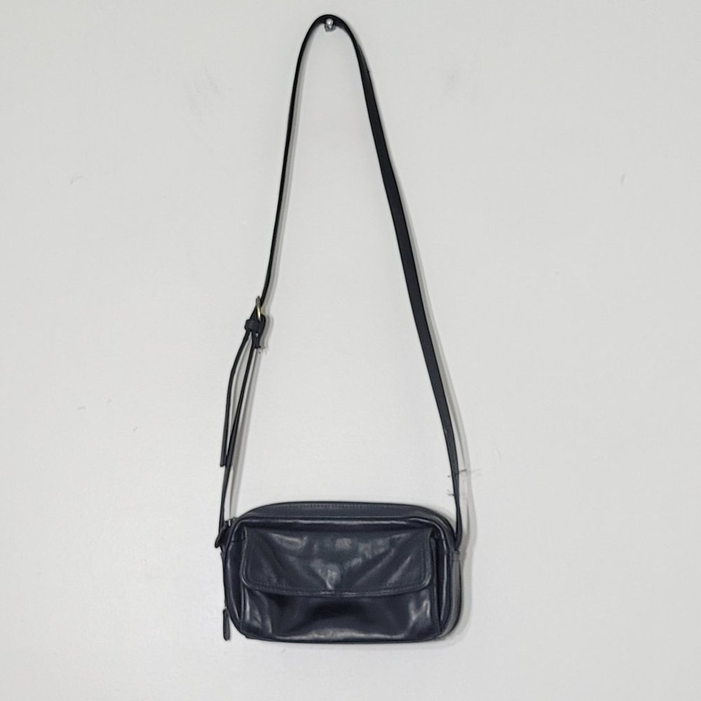 Worthington Rectangle Zip Top Purse Shoulder Bag Crossbody Black Leather Casual